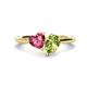 1 - Sasha Heart Shape Pink Tourmaline & Pear Shape Peridot 2 Stone Duo Ring 