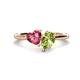 1 - Sasha Heart Shape Pink Tourmaline & Pear Shape Peridot 2 Stone Duo Ring 