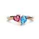 1 - Sasha Heart Shape Pink Tourmaline & Pear Shape Blue Topaz 2 Stone Duo Ring 