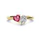 1 - Sasha IGI Certified Pear Shape Lab Grown Diamond & Heart Shape Pink Tourmaline 2 Stone Duo Ring 