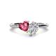 1 - Sasha IGI Certified Pear Shape Lab Grown Diamond & Heart Shape Pink Tourmaline 2 Stone Duo Ring 