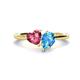 1 - Sasha Heart Shape Pink Tourmaline & Pear Shape Blue Topaz 2 Stone Duo Ring 