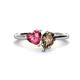 1 - Sasha Heart Shape Pink Tourmaline & Pear Shape Smoky Quartz 2 Stone Duo Ring 