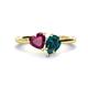 1 - Sasha Heart Shape Rhodolite Garnet & Pear Shape London Blue Topaz 2 Stone Duo Ring 