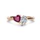 1 - Sasha IGI Certified Pear Shape Lab Grown Diamond & Heart Shape Rhodolite Garnet 2 Stone Duo Ring 