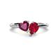 1 - Sasha Heart Shape Rhodolite Garnet & Pear Shape Lab Created Ruby 2 Stone Duo Ring 