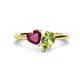 1 - Sasha Heart Shape Rhodolite Garnet & Pear Shape Peridot 2 Stone Duo Ring 