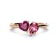 1 - Sasha Heart Shape Rhodolite Garnet & Pear Shape Pink Tourmaline 2 Stone Duo Ring 