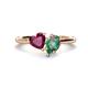 1 - Sasha Heart Shape Rhodolite Garnet & Pear Shape Lab Created Alexandrite 2 Stone Duo Ring 