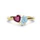 1 - Sasha Heart Shape Rhodolite Garnet & Pear Shape Aquamarine 2 Stone Duo Ring 