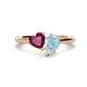 1 - Sasha Heart Shape Rhodolite Garnet & Pear Shape Aquamarine 2 Stone Duo Ring 