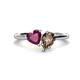 1 - Sasha Heart Shape Rhodolite Garnet & Pear Shape Smoky Quartz 2 Stone Duo Ring 