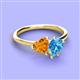 3 - Sasha Heart Shape Citrine & Pear Shape Blue Topaz 2 Stone Duo Ring 