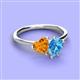 3 - Sasha Heart Shape Citrine & Pear Shape Blue Topaz 2 Stone Duo Ring 