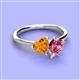 3 - Sasha Heart Shape Citrine & Pear Shape Pink Tourmaline 2 Stone Duo Ring 