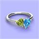 3 - Sasha Heart Shape Peridot & Pear Shape Blue Topaz 2 Stone Duo Ring 