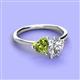 3 - Sasha IGI Certified Pear Shape Lab Grown Diamond & Heart Shape Peridot 2 Stone Duo Ring 