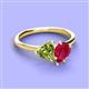 3 - Sasha Heart Shape Peridot & Pear Shape Lab Created Ruby 2 Stone Duo Ring 