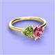 3 - Sasha Heart Shape Peridot & Pear Shape Pink Tourmaline 2 Stone Duo Ring 