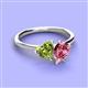 3 - Sasha Heart Shape Peridot & Pear Shape Pink Tourmaline 2 Stone Duo Ring 