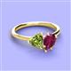 3 - Sasha Heart Shape Peridot & Pear Shape Rhodolite Garnet 2 Stone Duo Ring 