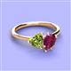 3 - Sasha Heart Shape Peridot & Pear Shape Rhodolite Garnet 2 Stone Duo Ring 