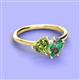 3 - Sasha Heart Shape Peridot & Pear Shape Lab Created Alexandrite 2 Stone Duo Ring 