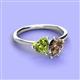 3 - Sasha Heart Shape Peridot & Pear Shape Smoky Quartz 2 Stone Duo Ring 