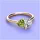 3 - Sasha IGI Certified Pear Shape Lab Grown Diamond & Heart Shape Peridot 2 Stone Duo Ring 