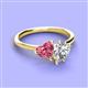 3 - Sasha IGI Certified Pear Shape Lab Grown Diamond & Heart Shape Pink Tourmaline 2 Stone Duo Ring 