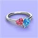 3 - Sasha Heart Shape Pink Tourmaline & Pear Shape Blue Topaz 2 Stone Duo Ring 