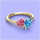 3 - Sasha Heart Shape Pink Tourmaline & Pear Shape Blue Topaz 2 Stone Duo Ring 