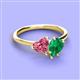 3 - Sasha Heart Shape Pink Tourmaline & Pear Shape Lab Created Emerald 2 Stone Duo Ring 