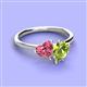 3 - Sasha Heart Shape Pink Tourmaline & Pear Shape Peridot 2 Stone Duo Ring 