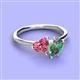 3 - Sasha Heart Shape Pink Tourmaline & Pear Shape Lab Created Alexandrite 2 Stone Duo Ring 