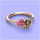 3 - Sasha Heart Shape Pink Tourmaline & Pear Shape Smoky Quartz 2 Stone Duo Ring 