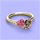 3 - Sasha Heart Shape Pink Tourmaline & Pear Shape Smoky Quartz 2 Stone Duo Ring 