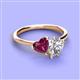 3 - Sasha IGI Certified Pear Shape Lab Grown Diamond & Heart Shape Rhodolite Garnet 2 Stone Duo Ring 