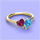 3 - Sasha Heart Shape Rhodolite Garnet & Pear Shape Blue Topaz 2 Stone Duo Ring 