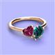 3 - Sasha Heart Shape Rhodolite Garnet & Pear Shape London Blue Topaz 2 Stone Duo Ring 