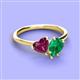 3 - Sasha Heart Shape Rhodolite Garnet & Pear Shape Lab Created Emerald 2 Stone Duo Ring 