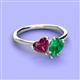 3 - Sasha Heart Shape Rhodolite Garnet & Pear Shape Lab Created Emerald 2 Stone Duo Ring 