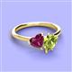 3 - Sasha Heart Shape Rhodolite Garnet & Pear Shape Peridot 2 Stone Duo Ring 