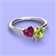 3 - Sasha Heart Shape Rhodolite Garnet & Pear Shape Peridot 2 Stone Duo Ring 