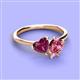 3 - Sasha Heart Shape Rhodolite Garnet & Pear Shape Pink Tourmaline 2 Stone Duo Ring 