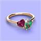 3 - Sasha Heart Shape Rhodolite Garnet & Pear Shape Lab Created Alexandrite 2 Stone Duo Ring 