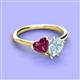 3 - Sasha Heart Shape Rhodolite Garnet & Pear Shape Aquamarine 2 Stone Duo Ring 