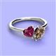 3 - Sasha Heart Shape Rhodolite Garnet & Pear Shape Smoky Quartz 2 Stone Duo Ring 