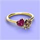 3 - Sasha Heart Shape Rhodolite Garnet & Pear Shape Smoky Quartz 2 Stone Duo Ring 