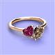 3 - Sasha Heart Shape Rhodolite Garnet & Pear Shape Smoky Quartz 2 Stone Duo Ring 